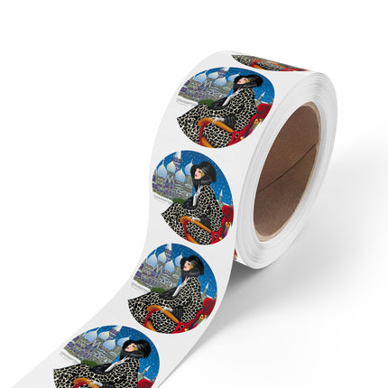 Elegant Winter Woman in Sleigh Round Sticker Label Rolls