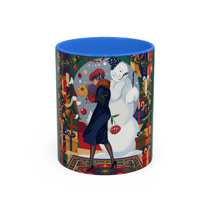 ☃️🎄 The Snowman's Christmas Companion Colorful Mug – Art Deco Holiday Fantasy