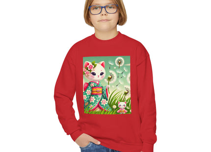 Geisha Kitten and the Dandelion Wish Youth Crewneck Sweatshirt