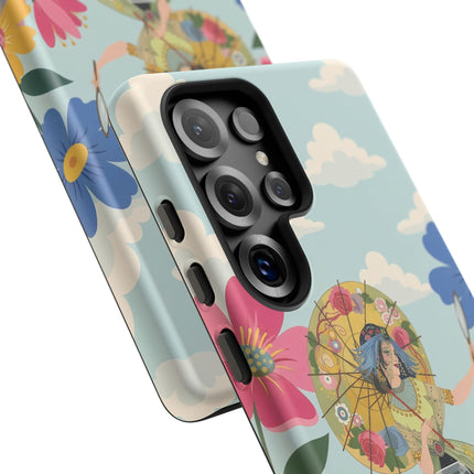 🌸🪞 The Floral Parasol Reflection Phone Case – Art Deco Garden Fantasy