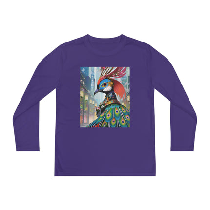 Techno Plumes Youth Long Sleeve Competitor Tee – Futuristic Elegance & Neon Feathers