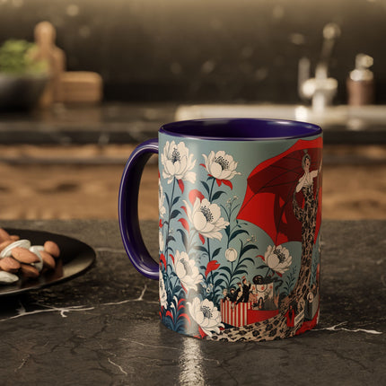 ❤️🌺 The Scarlet Parasol Spectacle Colorful Mug – Art Deco Fashion Elegance