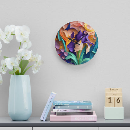 The Elegant Iris Flower Acrylic Wall Clock, Round and Square