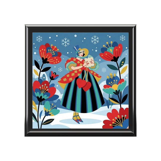 ❤️❄️ The Winter Heart Messenger Jewelry Box – Art Deco Snow Garden Fantasy