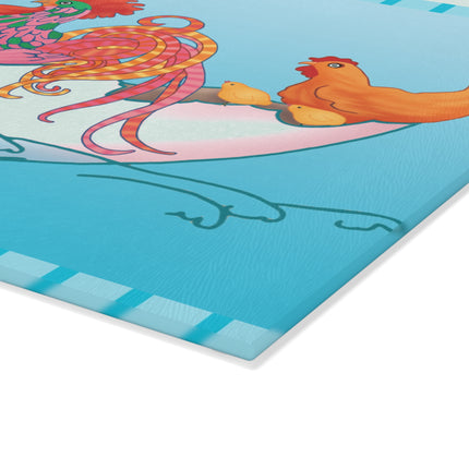 A Rooster's Seafaring Adventure Glass Cutting Board