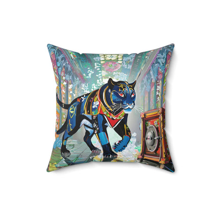 Cyber Panther's Hunt Spun Polyester Square Pillow