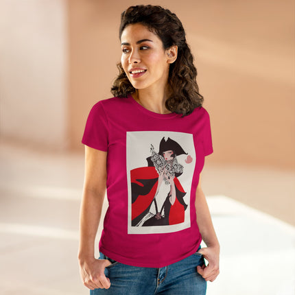 Crimson Masquerade Women's Midweight Cotton Tee – Dramatic Elegance & Art Deco Mystery