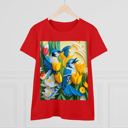 Blue Jays in a Spring Garden Women's Midweight Cotton Tee