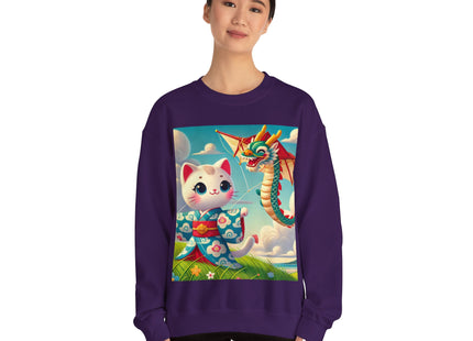 Geisha Kitten and the Dragon Kite Heavy Blend™ Crewneck Sweatshirt