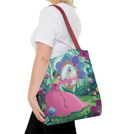 🌸🪞 The Lady Of The Enchanted Garden Mirror Tote Bag – Art Deco Floral Fantasy