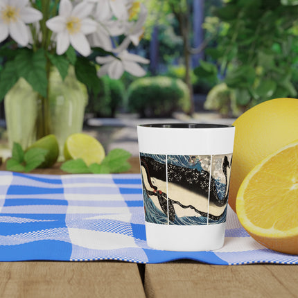 Miyamoto no Musashi Attacking the Giant Whale by Utagawa Kuniyoshi Ceramic Shot Glass