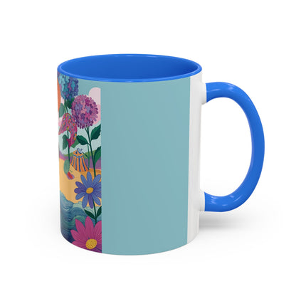 The Lady Of The Coral Parasol Colorful Mugs – Art Deco Coastal Elegance