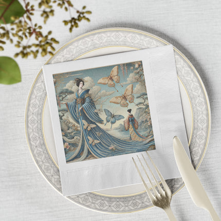 Butterfly Empress White Coined Napkins – Graceful Butterflies & Timeless Elegance