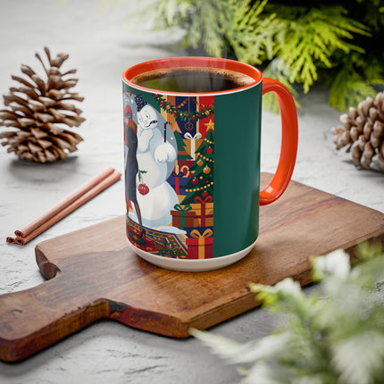 ☃️🎄 The Snowman's Christmas Companion Colorful Mug – Art Deco Holiday Fantasy
