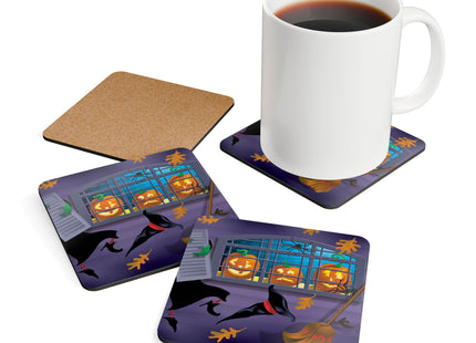 Whimsical Halloween Mischief Corkwood Coaster Set