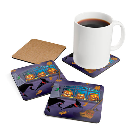 Whimsical Halloween Mischief Corkwood Coaster Set