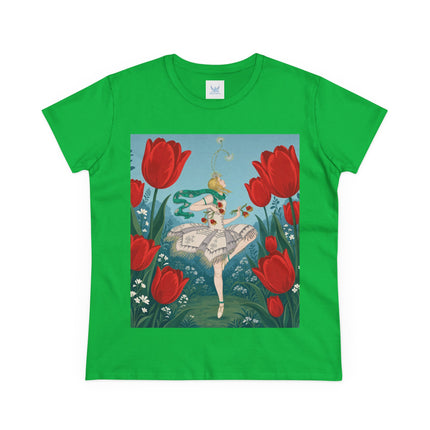 🌷🩰 The Scarlet Tulip Ballet Cotton Tee – Art Deco Floral Whimsy