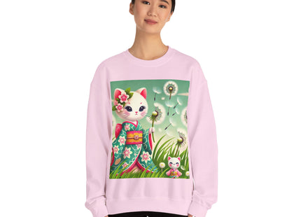 Geisha Kitten and the Dandelion Wish Heavy Blend™ Crewneck Sweatshirt