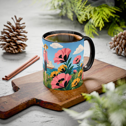 🌸⛵ The Seaside Blossom Promenade Colorful Mug – Art Deco Coastal Elegance