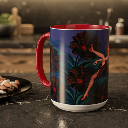 🖤🌺 The Midnight Floral Acrobat Colorful Mug – Art Deco Fashion Whimsy