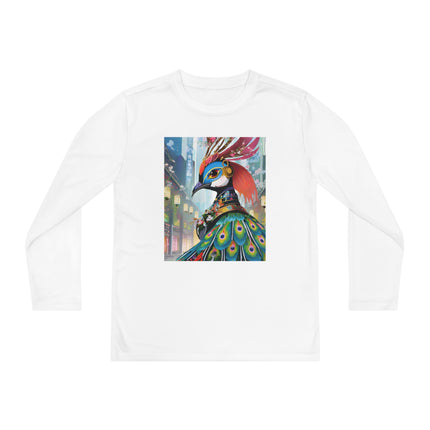 Techno Plumes Youth Long Sleeve Competitor Tee – Futuristic Elegance & Neon Feathers
