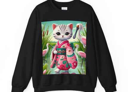Geisha Kitten Strolls Among the Spoonbills  Unisex Heavy Blend™ Crewneck Sweatshirt