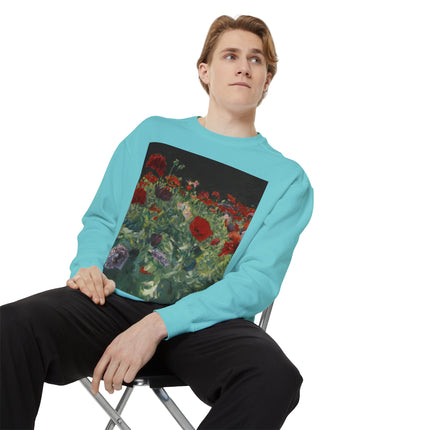 Poppies (A Study of Poppies for Carnation, Lily, Lily, Rose) by John Singer Sargent Unisex Garment-Dyed Sweatshirt