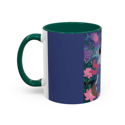 The Lady And The Morning Song Colorful Mugs – Art Deco Botanical Elegance