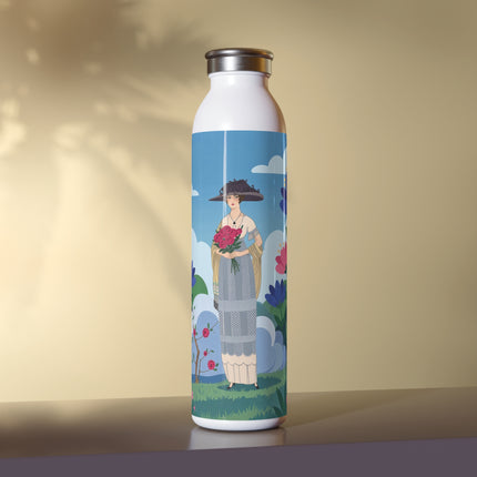 🌸🎀 The Lady In The Summer Garden Slim Water Bottle – Art Deco Floral Elegance