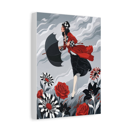 🌹☂️ The Lady In The Storm Placemat – Art Deco Floral Drama