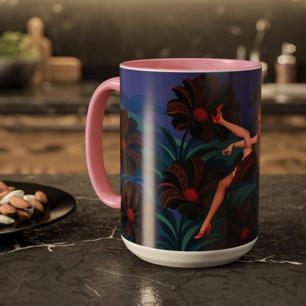 🖤🌺 The Midnight Floral Acrobat Colorful Mug – Art Deco Fashion Whimsy