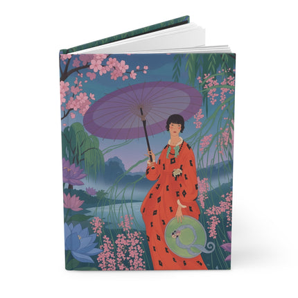 🌸☂️ The Lady Of The Lotus Garden Hardcover Journal – Art Deco Oriental Elegance