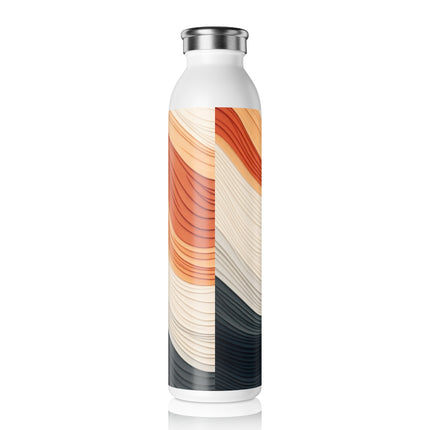 Wave Pattern in Hues of Beige, Orange, Grey, and Black Slim Water Bottle