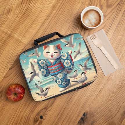 Geisha Kitten by the Seaside Lunch Bag – Coastal Whimsy & Serene Grace