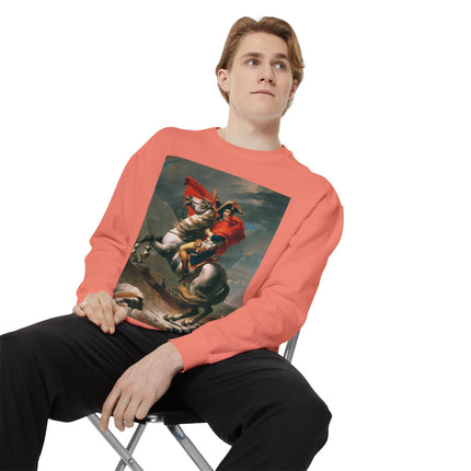 Napoleon Crossing the Alps by Jacques-Louis David Unisex Garment-Dyed Sweatshirt