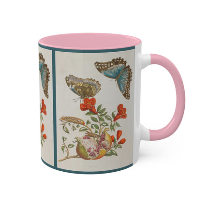 Blue Butterflies and Pomegranate by Maria Sibylla Merian Colorful Mugs, 11oz
