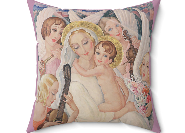Madonna with Child Surrounded by Musical Angels by Gerda Wegener Spun Polyester Square Pillow