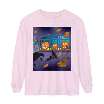 Whimsical Halloween Mischief Unisex Garment-dyed Long Sleeve T-Shirt