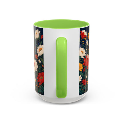 🌺🐦 The Enchanted Birdcage Garden Colorful Mug – Art Deco Floral Fantasy