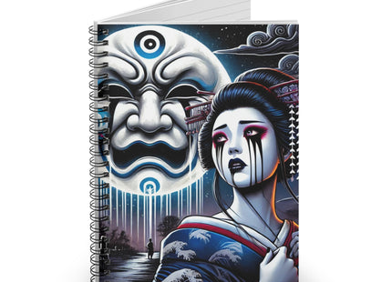 Geisha’s Black Ink Tears Beneath the Kabuki Moon Spiral Notebook - Ruled Line