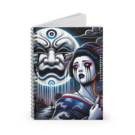Geisha’s Black Ink Tears Beneath the Kabuki Moon Spiral Notebook - Ruled Line