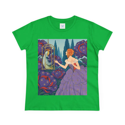 🦜💜 The Enchanted Birdcage Promenade Cotton Tee – Art Deco Floral Fantasy