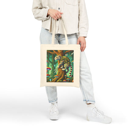 The Silent Stripes Cotton Canvas Tote Bag – Stealth, Grace & Enchanted Forest