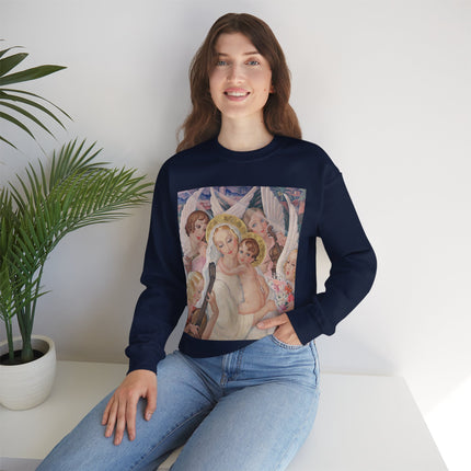 Madonna with Child Surrounded by Musical Angels by Gerda Wegener Heavy Blend™ Crewneck Sweatshirt