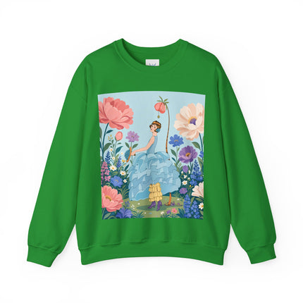 🌸🩵 The Blue Ruffle Garden Crewneck Sweatshirt – Art Deco Floral Whimsy