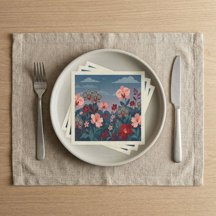 🌸🖤 The Enchanted Striped Orchid Garden Napkins – Elegant Botanical Floral Art