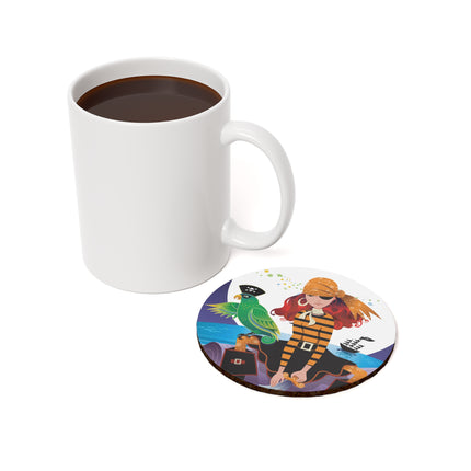 Moonlit Pirate Halloween Cork Back Coaster