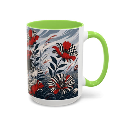 ☔🌹 The Scarlet Checkerboard Rainstorm Colorful Mug – Art Deco Floral Elegance