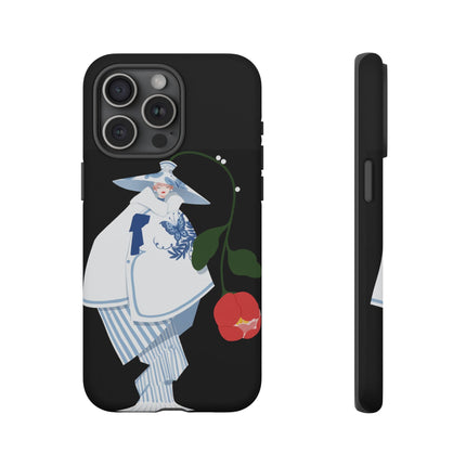 Blue & White Porcelain Geisha Phone Case – Elegant Mystery & Floral Grace