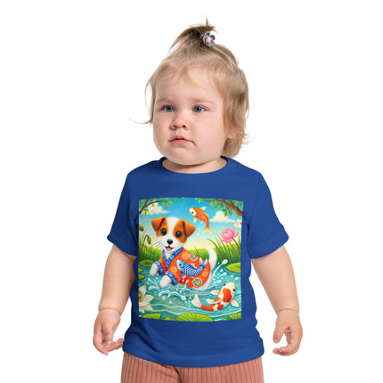 Koi Pond Puppy Baby T-Shirt – Playful Splashes & Serene Beauty